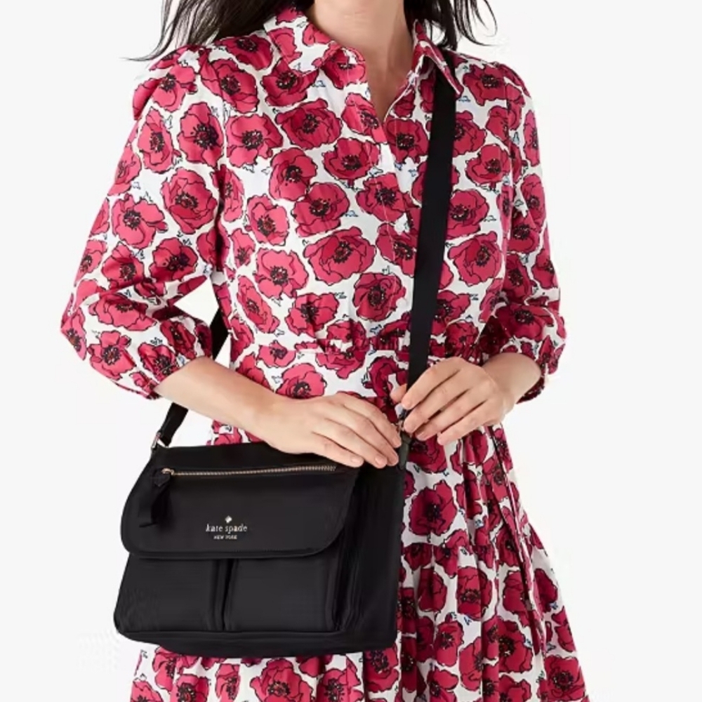 Kate Spade Black Crossbody Bag with Adjustable Strap and Flap Closure